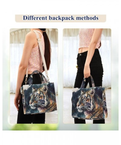 Watercolor Tiger Portrait Tote Bag Corduroy Tote Bag Women Shoulder Handbags with Etachable Shoulder Strap $18.80 Totes