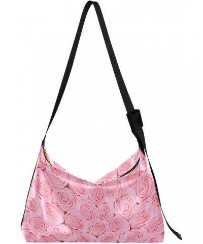 Pink Roses Hobo Bags for Women Leather Handbag Shoulder Bag Purses Crossbody Bag for Travel Work Gifts $13.20 Hobo Bags