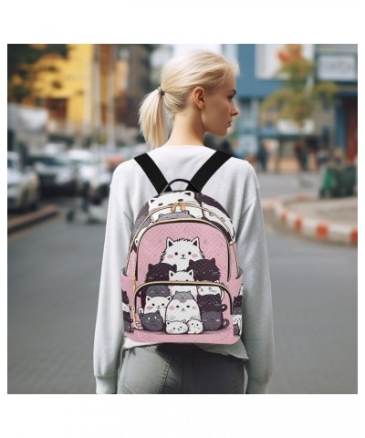 2024 Happy New Year Womens Backpack Purse Small Quilted Backpack Purse for Women Cute Cat Friends Medium $19.59 Backpacks