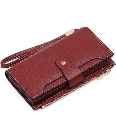 Womens Wallet RFID Blocking Leather Zip Around Wallet Large Capacity Long Purse Credit Card Clutch Wristlet C02 Red Wine $11....