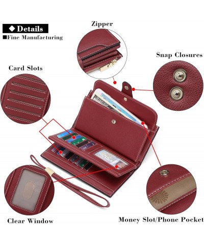 Womens Wallet RFID Blocking Leather Zip Around Wallet Large Capacity Long Purse Credit Card Clutch Wristlet C02 Red Wine $11....