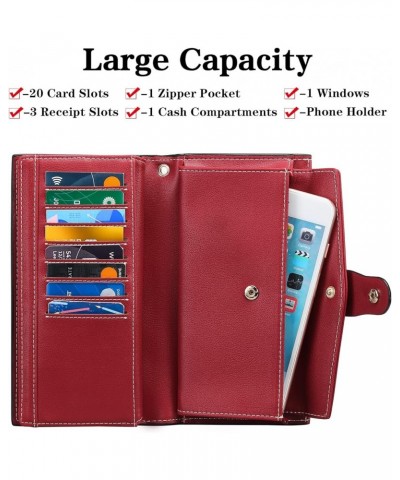 Womens Wallet RFID Blocking Leather Zip Around Wallet Large Capacity Long Purse Credit Card Clutch Wristlet C02 Red Wine $11....