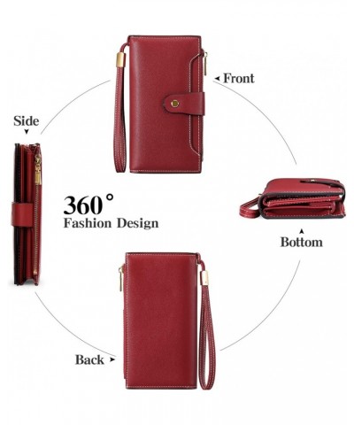 Womens Wallet RFID Blocking Leather Zip Around Wallet Large Capacity Long Purse Credit Card Clutch Wristlet C02 Red Wine $11....