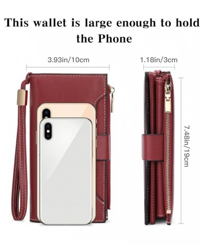 Womens Wallet RFID Blocking Leather Zip Around Wallet Large Capacity Long Purse Credit Card Clutch Wristlet C02 Red Wine $11....