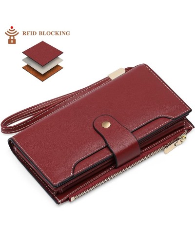 Womens Wallet RFID Blocking Leather Zip Around Wallet Large Capacity Long Purse Credit Card Clutch Wristlet C02 Red Wine $11....