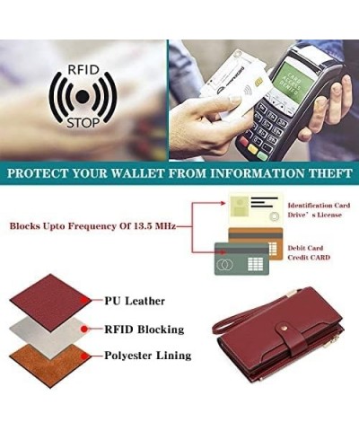 Womens Wallet RFID Blocking Leather Zip Around Wallet Large Capacity Long Purse Credit Card Clutch Wristlet C02 Red Wine $11....