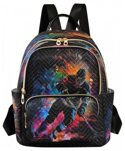 Ice Hockey Player Hipster Women Backpack Purse Ladies Fashion Shoulder Bag Daypack Travel Bag 10L Small $14.00 Backpacks