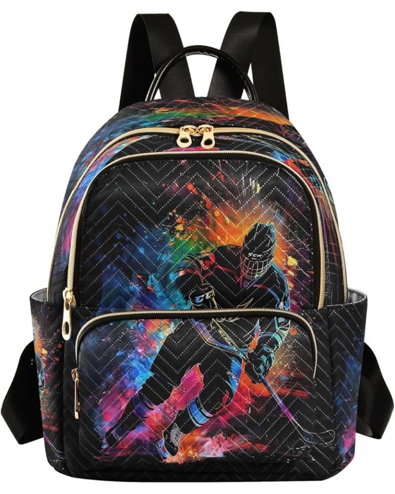 Ice Hockey Player Hipster Women Backpack Purse Ladies Fashion Shoulder Bag Daypack Travel Bag 10L Small $14.00 Backpacks