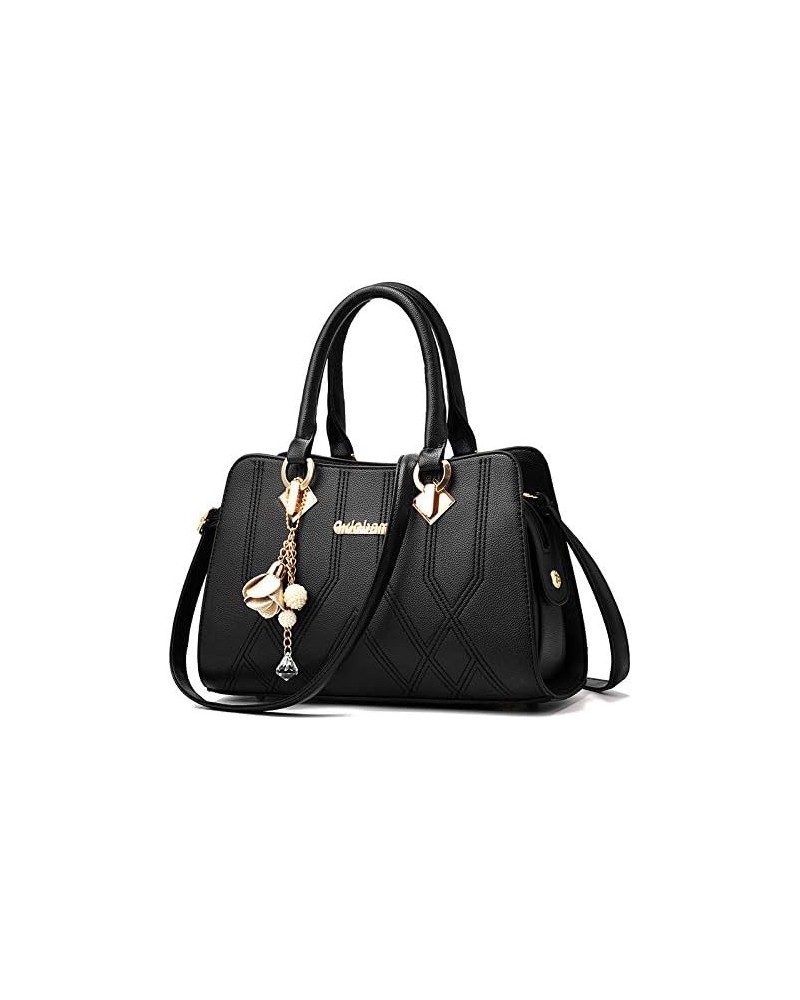 Women's Solid Color Fashion Commuter Handbag Top Handle Satchel Shoulder Ladies Bags Zipper Compartments Purses Black $29.15 ...