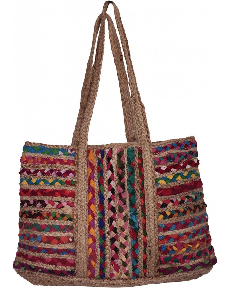 Cotton Jute Hand Braided Handbag For Ladies Bohemian Large Colorful Striped Eco Friendly Banjara Tote Bag $34.16 Totes