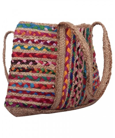 Cotton Jute Hand Braided Handbag For Ladies Bohemian Large Colorful Striped Eco Friendly Banjara Tote Bag $34.16 Totes