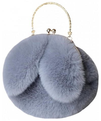 Women's Rabbit Ear Bag Hand-held Plush Chain Bag Mobile Phone Bag Shoulder Cross-body Bag Light-grey $15.20 Totes