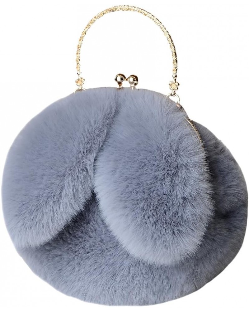 Women's Rabbit Ear Bag Hand-held Plush Chain Bag Mobile Phone Bag Shoulder Cross-body Bag Light-grey $15.20 Totes