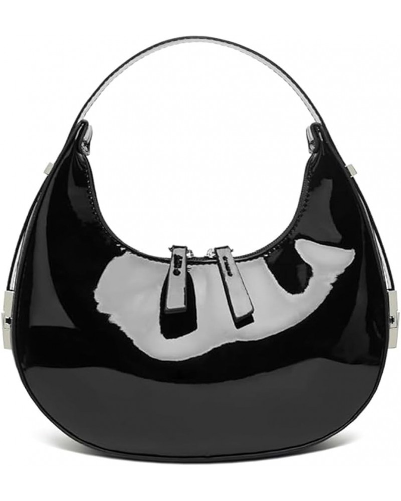 Small Purse for women,Trendy Cute Shoulder Bags Small Clutch Hobo Tote Handbag With Double Zipper Closure Glossy Black $17.09...