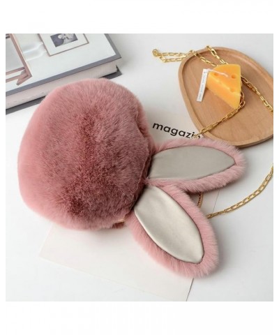 Women's Rabbit Ear Bag Hand-held Plush Chain Bag Mobile Phone Bag Shoulder Cross-body Bag Light-grey $15.20 Totes