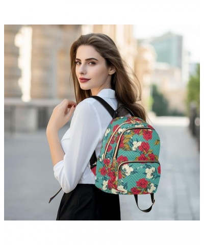 Red and White Roses Women Backpack Purse Shoulder Bag Color Medium $15.18 Backpacks