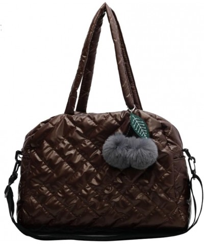 Puffer Tote Bag for Women Quilted Shoulder Bag with Pompom Vintage Hobo Handbag Satchel Purse Large Coffee $25.78 Totes