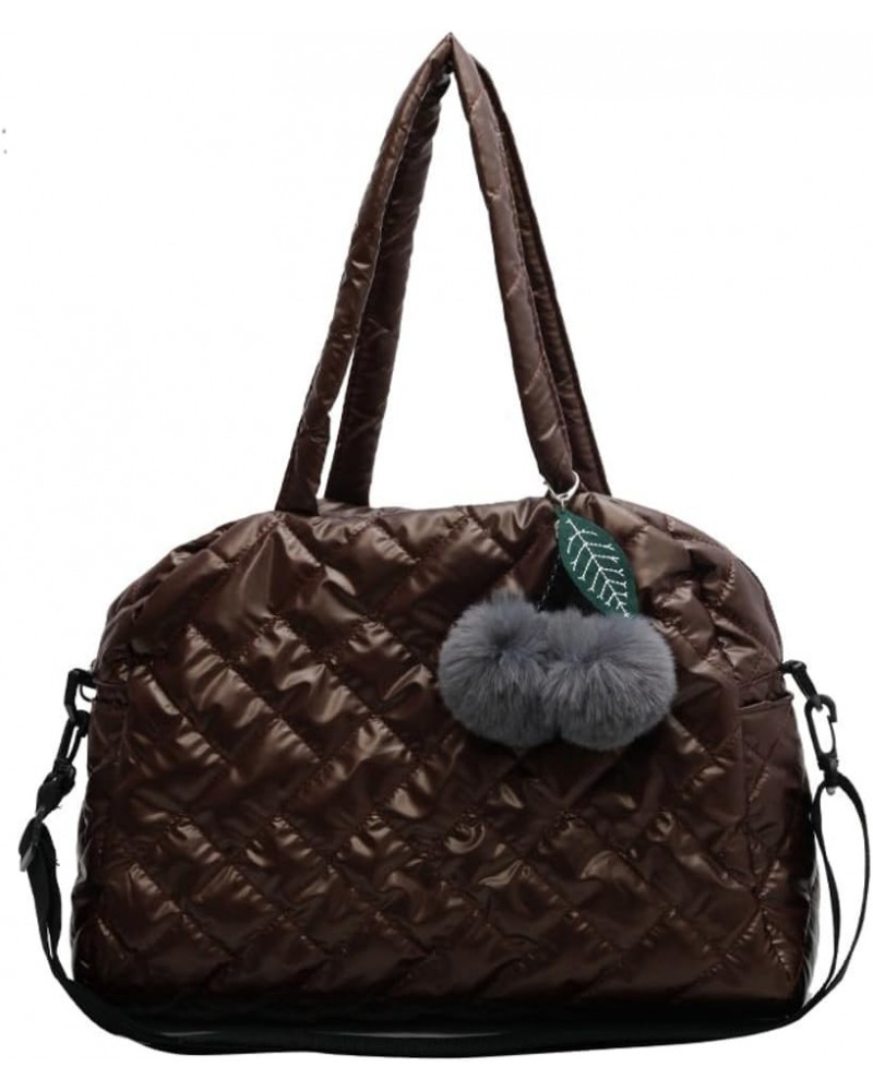 Puffer Tote Bag for Women Quilted Shoulder Bag with Pompom Vintage Hobo Handbag Satchel Purse Large Coffee $25.78 Totes