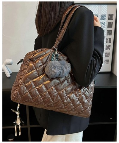 Puffer Tote Bag for Women Quilted Shoulder Bag with Pompom Vintage Hobo Handbag Satchel Purse Large Coffee $25.78 Totes