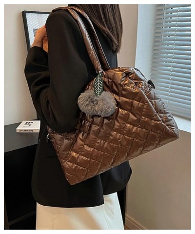 Puffer Tote Bag for Women Quilted Shoulder Bag with Pompom Vintage Hobo Handbag Satchel Purse Large Coffee $25.78 Totes