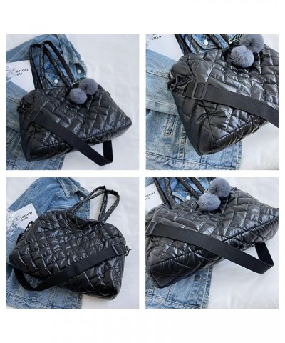 Puffer Tote Bag for Women Quilted Shoulder Bag with Pompom Vintage Hobo Handbag Satchel Purse Large Coffee $25.78 Totes