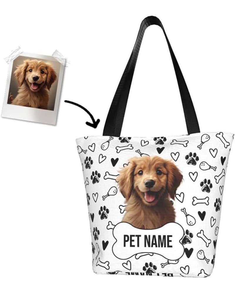 Custom Photo Tote Bag for Women Pet Portraits Zippered Shoulder Handbag Shopping Bags for Work Travel Business Beach Pet Port...