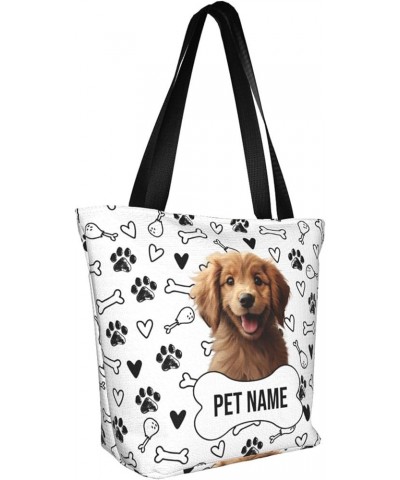 Custom Photo Tote Bag for Women Pet Portraits Zippered Shoulder Handbag Shopping Bags for Work Travel Business Beach Pet Port...