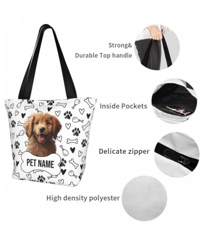 Custom Photo Tote Bag for Women Pet Portraits Zippered Shoulder Handbag Shopping Bags for Work Travel Business Beach Pet Port...