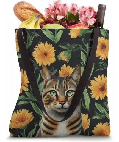 Domestic Shorthair Cat Vintage Yellow Calendula Spring Plant Tote Bag $15.92 Totes