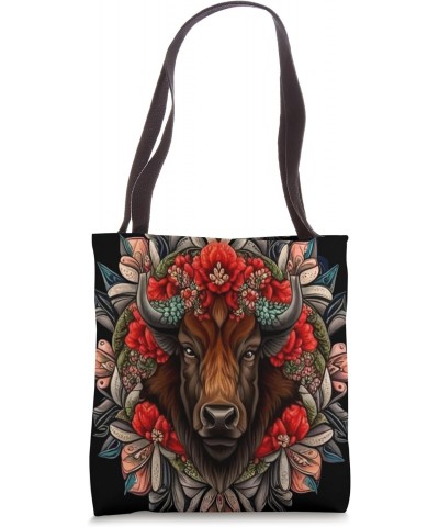 American bison Surrounded By A Wreath Of Indian Paintbrush Tote Bag $9.40 Totes