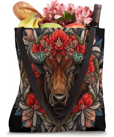 American bison Surrounded By A Wreath Of Indian Paintbrush Tote Bag $9.40 Totes