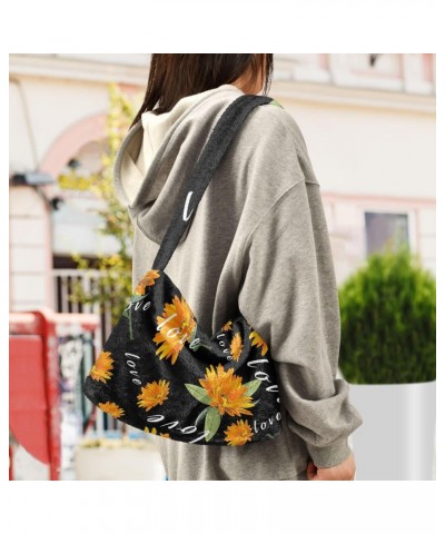 Flower Love Orange Sunflower Fluffy Crossbody Bag Furry Tote Bags for Women Fuzzy Purse Handbag Lady Shoulder Bag Large Plush...