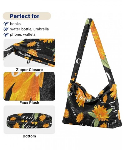 Flower Love Orange Sunflower Fluffy Crossbody Bag Furry Tote Bags for Women Fuzzy Purse Handbag Lady Shoulder Bag Large Plush...