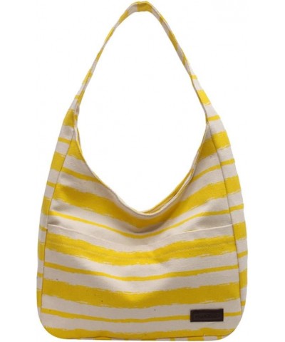 Tote Bag Women Striped Canvas Handbag Casual Top Handle Bag Large Capacity Shoulder Bag Yellow $17.04 Totes