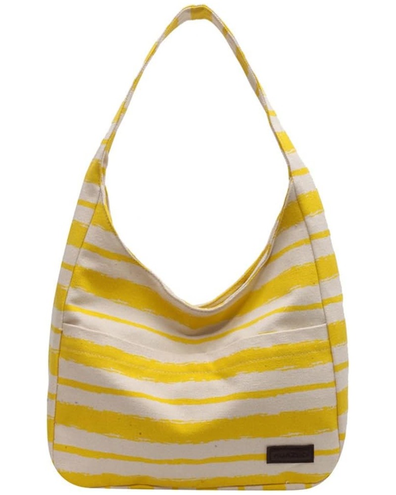 Tote Bag Women Striped Canvas Handbag Casual Top Handle Bag Large Capacity Shoulder Bag Yellow $17.04 Totes