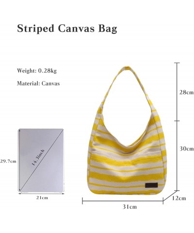 Tote Bag Women Striped Canvas Handbag Casual Top Handle Bag Large Capacity Shoulder Bag Yellow $17.04 Totes