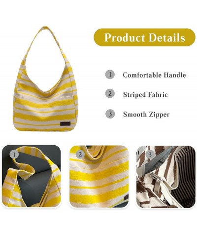 Tote Bag Women Striped Canvas Handbag Casual Top Handle Bag Large Capacity Shoulder Bag Yellow $17.04 Totes