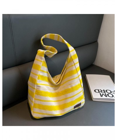 Tote Bag Women Striped Canvas Handbag Casual Top Handle Bag Large Capacity Shoulder Bag Yellow $17.04 Totes