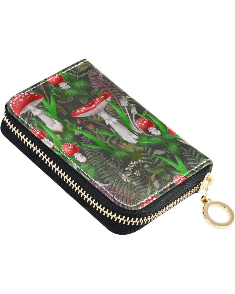 Mushrooms and Plants RFID Credit Card Holder Leather With Zipper Card Case Wallet for Women Girls $10.63 Wallets