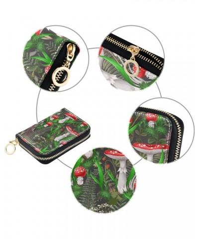 Mushrooms and Plants RFID Credit Card Holder Leather With Zipper Card Case Wallet for Women Girls $10.63 Wallets