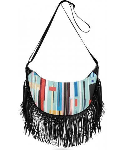 Women Fringe Tassel Cross Body Bag Purplr Flower Gray Leisure Shoulder Bag Color445 $12.42 Crossbody Bags