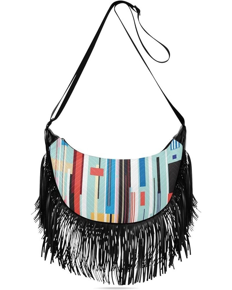 Women Fringe Tassel Cross Body Bag Purplr Flower Gray Leisure Shoulder Bag Color445 $12.42 Crossbody Bags