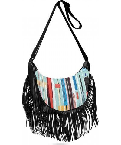 Women Fringe Tassel Cross Body Bag Purplr Flower Gray Leisure Shoulder Bag Color445 $12.42 Crossbody Bags