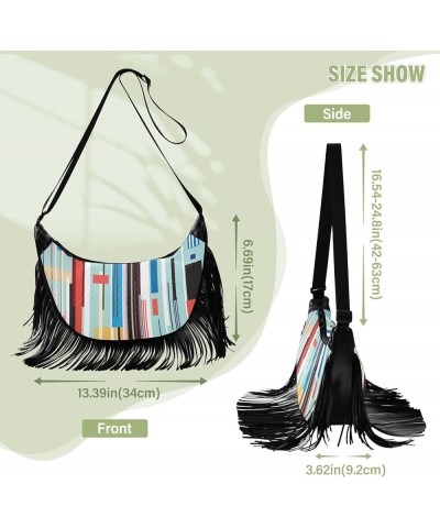 Women Fringe Tassel Cross Body Bag Purplr Flower Gray Leisure Shoulder Bag Color445 $12.42 Crossbody Bags