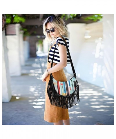 Women Fringe Tassel Cross Body Bag Purplr Flower Gray Leisure Shoulder Bag Color445 $12.42 Crossbody Bags