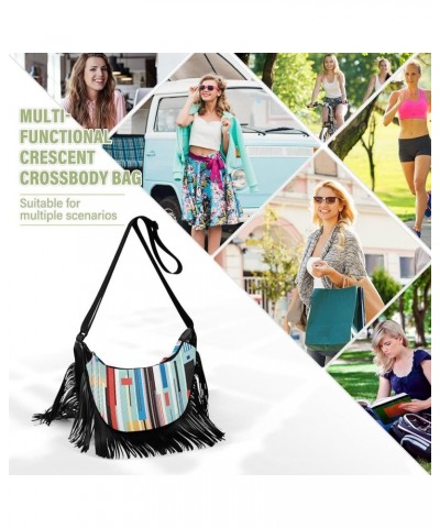 Women Fringe Tassel Cross Body Bag Purplr Flower Gray Leisure Shoulder Bag Color445 $12.42 Crossbody Bags