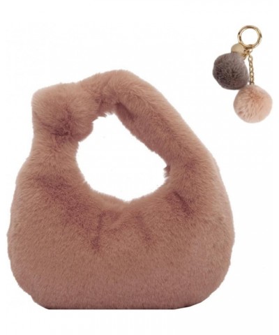 Cute Fuzzy Clutch Handbag for Women Soft Knotted Fluffy Tote Bag with Plush Pendent Y2K Faux Fur Hobo Bag with Zipper Pink $1...