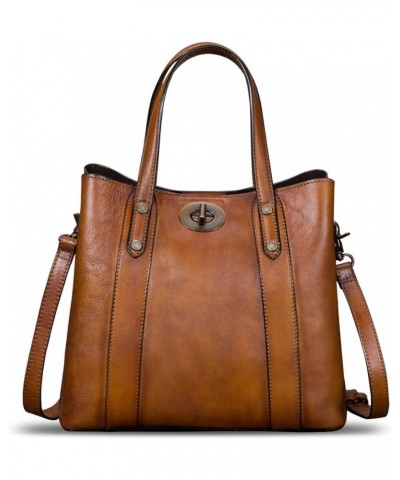 Genuine Leather Handbags for Women Satchel Purses Vintage Handmade Shoulder Bag Cowhide Top Handle Handbag Totes Brown $84.77...