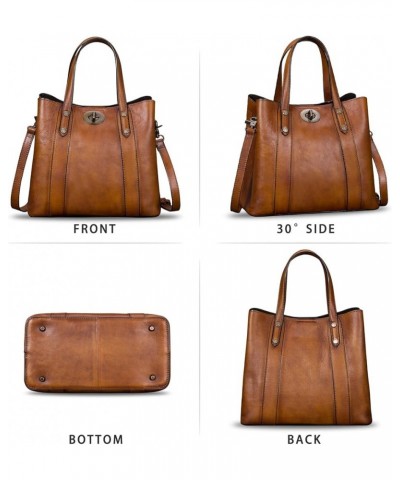 Genuine Leather Handbags for Women Satchel Purses Vintage Handmade Shoulder Bag Cowhide Top Handle Handbag Totes Brown $84.77...