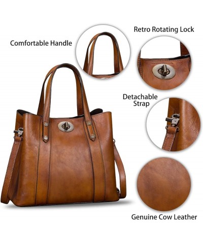 Genuine Leather Handbags for Women Satchel Purses Vintage Handmade Shoulder Bag Cowhide Top Handle Handbag Totes Brown $84.77...